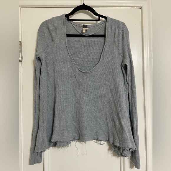 Free People Movement women's baby blue/gray heather waffle knit long sleeve - Picture 10 of 10